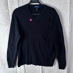 Brooks Sport Mens V-Neck Ribbed Knit Cotton Sweater Black Large L